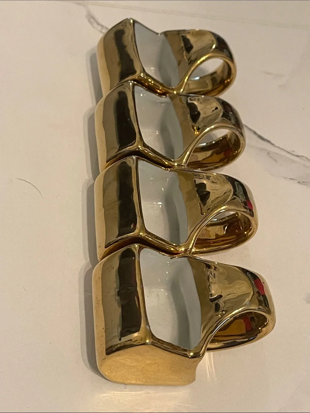 Gold Tone Modern Square Napkin Rings - Set of 4